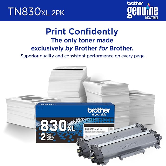 Brother Genuine TN830XL 2PK Black High Yield Printer Toner Cartridge 2-Pack – Print up to 3,000 Pages Each(1)