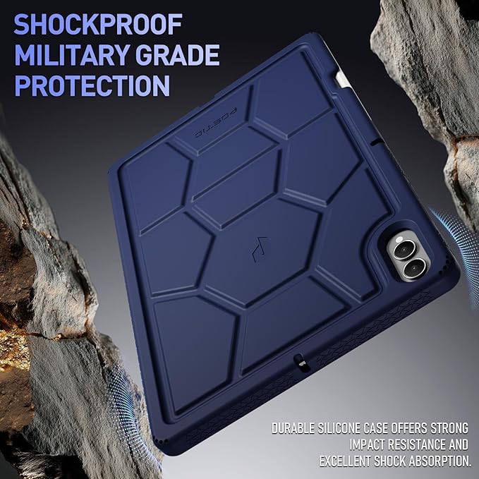 Poetic TurtleSkin Case for Samsung Galaxy Tab S11 Ultra (2025 Release) 14.6 inch Case with S Pen Holder, Heavy Duty Shockproof Kids Friendly Protective Silicone Cover, Navy Blue
