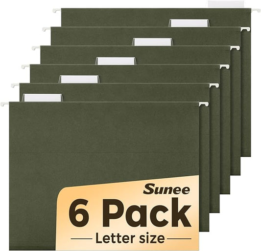 SUNEE Hanging File Folders, 6 Pack Letter Size Hanging File Folders with 1/5-Cut Tabs, Ideal for Home and Office Organization and Papers Classification,Green Colors