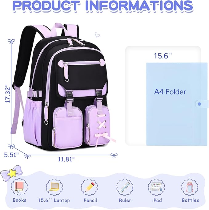 Kids Backpacks for Girls Teens Kawaii Bookbag for Elementary Primary Middle High School Daypack