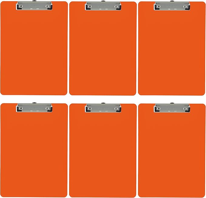 Trade Quest Plastic Clipboard Opaque Color Letter Size Low Profile Clip (Pack of 6) (Orange)