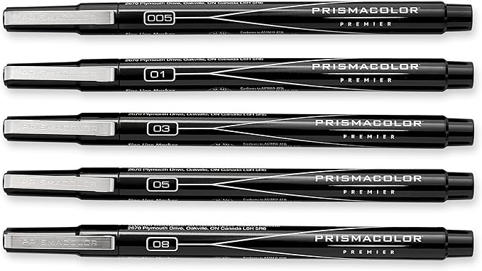 Prismacolor 14171 Premier Fine Line Illustration Markers, Assorted Fine Tips, Black, 5-Count