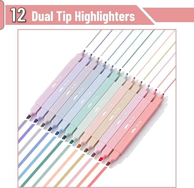 Mr. Pen- Dual Tip Aesthetic Highlighters, 12 Pack, Chisel & Fine Tips, Joyful Earth, Cute Highlighters Assorted Colors