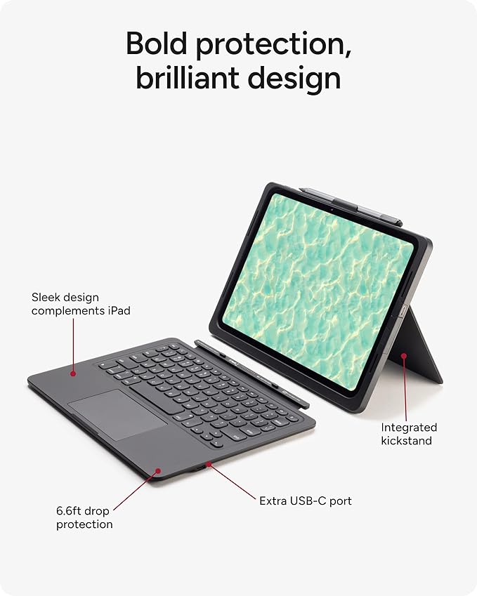 ZAGG Pro Keys Connect iPad Pro 13" (M5)/ (M4) Keyboard Case – USB‑C Direct Connect Keyboard with Trackpad, Detachable Backlit Keys, 6.6 ft Drop Protection, Kickstand & Dual USB‑C Ports, Black