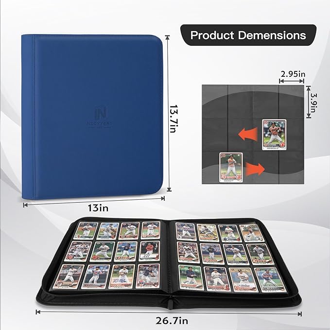 Premium Card Binder 12 Pocket for 720 Pockets Trading Card Binder, PU Zipper Card Collection Album, Book Holder for MTG, TCG, Game Cards, Sports Cards(Blue)