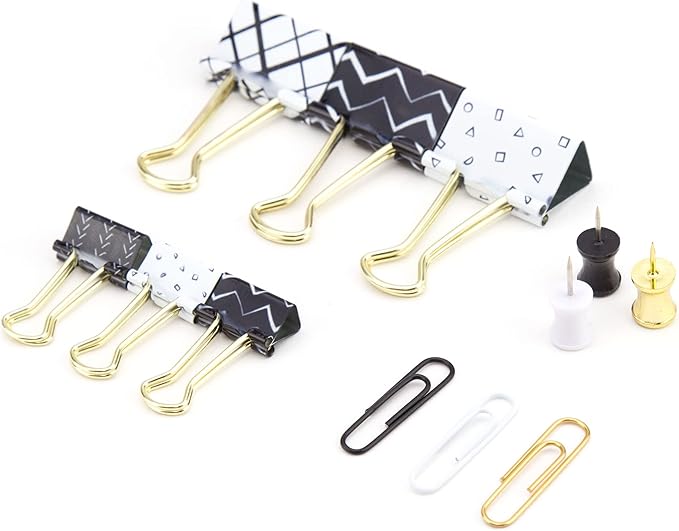 U Brands Office Accessory Kit, Office Supplies (Black, White and Gold)