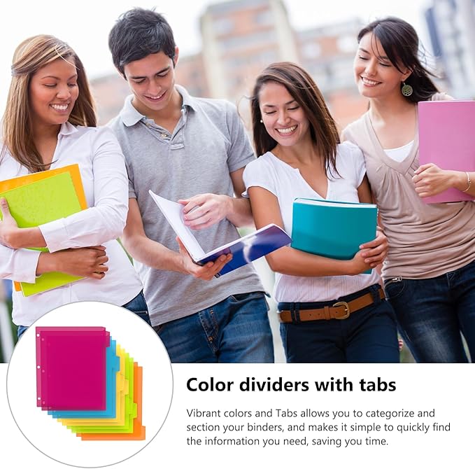 HABGP 3 Ring Binder Dividers with Tabs, 100PCS/20 Set Plastic Dividers for 3 Ring Binder, 5 Tab 3 Hole Punch Color Pages, File Dividers with Tabs,Tabbed Index