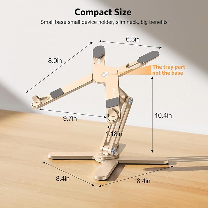 OMOTON 360 Rotating Laptop Stand Riser for Desk, Ergonomic Foldable Computer Stand Adjustable Height Angles for Collaborative Work, Easy Storage Fit Macbooks,All Laptops up to 16 inches, Gold