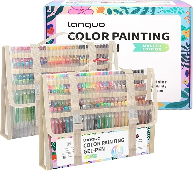 Gel Pens For Coloring, 168 Pack Colored Pens for Black Paper & White Paper, 0.6MM Fine Point Pens for Coloring, Writing, Drawing, Journaling, Note Taking, Office, Home