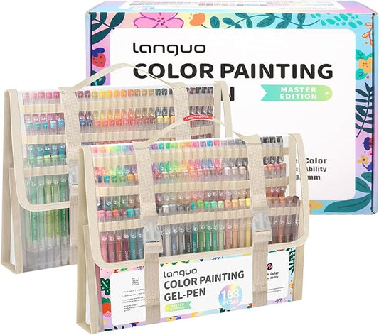 Gel Pens For Coloring, 168 Pack Colored Pens for Black Paper & White Paper, 0.6MM Fine Point Pens for Coloring, Writing, Drawing, Journaling, Note Taking, Office, Home