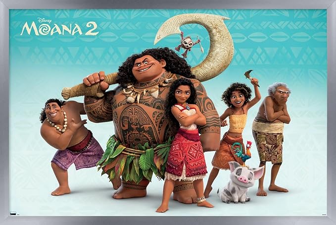 Disney Moana 2 - Group Wall Poster, 22.4L" x 14.7W", Silver Framed Version