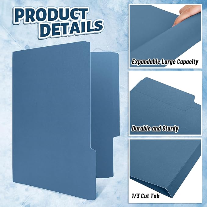 Whaline 24 Pack Dusty Blue File Folders Letter Size Gradient Blue File Pockets with 1/3 Cut Tab 8.9 x 11.6 Inch 4 Colors Documents Folders for Home Office Classroom Supplies