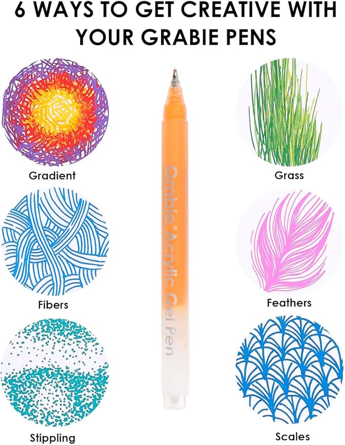 Grabie 12Colors Acrylic Gel Pens&Coloring Book, Medium Point Colored Gel Pens, Acrylic Gel Ink Pen Assorted Colored for Drawing, Note Taking, Bold&Bright Coloring Kit, Set of 12 (Ocean Colors)