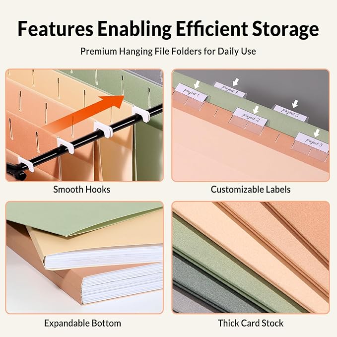 SUNEE Hanging File Folders, 6 Pack Letter Size Hanging File Folders with 1/5-Cut Tabs, Ideal for Home and Office Organization and Papers Classification,Morandi Colors