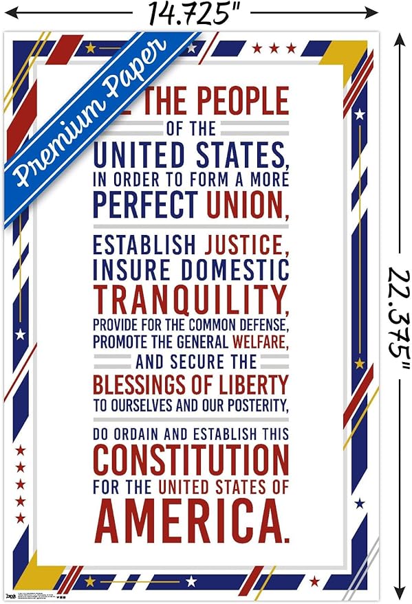 Trends International The United States Of America - Constitution Preamble Wall Poster, 14.725" x 22.375", Premium Unframed Version