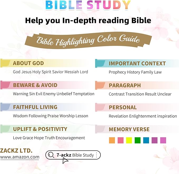 7-ackz Bible Highlighters Assorted Colors with Verses, Chisel Tip Colored Highlighter Markers Bulk Fluorescent, Dry Quick Bright Colors, Perfect for Bible Study Journaling, 15 pack