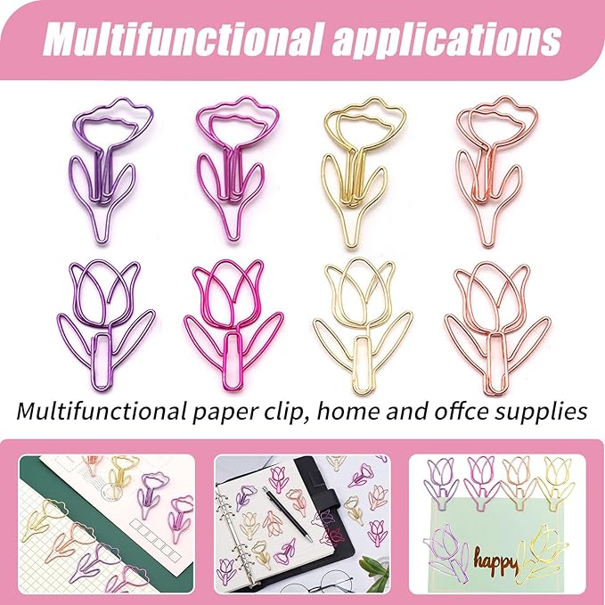 80 Pcs Cute Flower Paper Clips Set, Floral Paper Clips for Office Supplies Organization (Flower Shape 1)