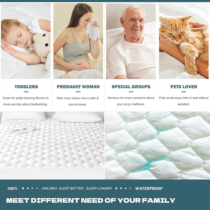 UNILIBRA Queen Mattress Protector Waterproof, Deep Pocket Mattress Pad Cover Up to 18 Inches, Quilted Fitted Hollow Cotton Filling Breathable Mattress Topper