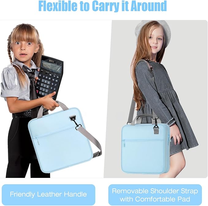 Moko Zipper Binder, 3 Inch 3 Ring Binder with Zipper,700 Sheets Capacity Zipper Binder with Shoulder Strap & Handle,Multi-Pocket Zipper Binder Organizer for Middle School, Blue+Gray