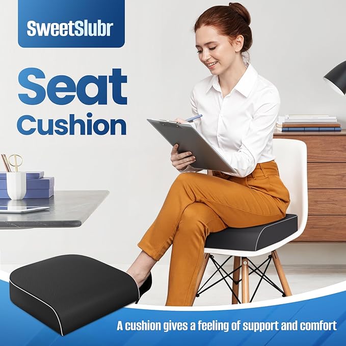 Seat Cushion for Tailbone Pain Relief, Office Chair Cushion, Memory Foam Large Chair Cushion with Non-Slip Cover for Soft Support at Office Chair, Car Seat, Airplane Black/2X-Large