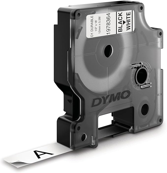 DYMO D1 Durable Labeling Tape for LabelManager Label Makers Black Print on White Tape 1/2" W x 18' L 1 Cartridge