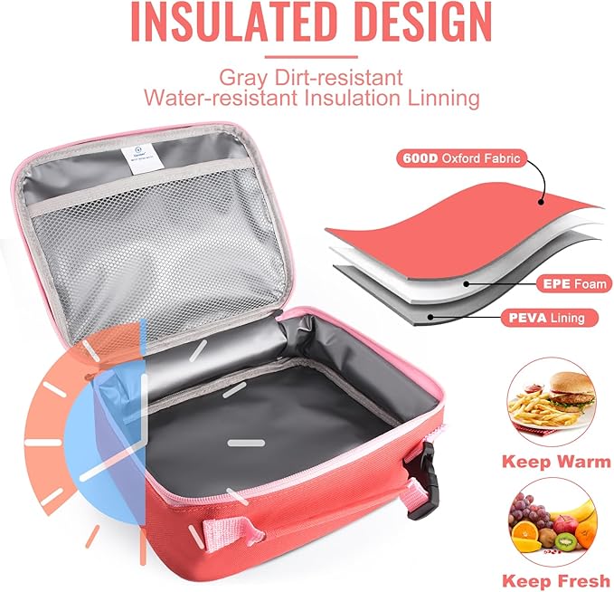 Genteen Lunch Box Lunch Bag for Kids Girls,Insulated Lunch Bag Women,Reusable Lunchbox for School,Work,Outdoor (Red)