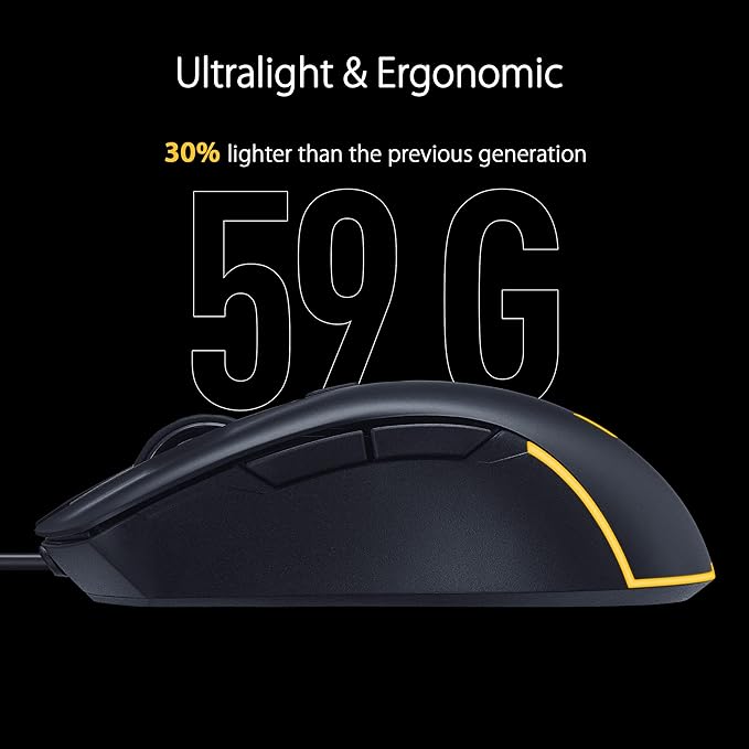ASUS TUF Gaming M3 Gen II Wired USB Gaming Mouse – Right-Handed Ergonomic, 59g Lightweight, 8K DPI, IP56 dust & Water Resistance, Antibacterial Guard, 6 Programmable Buttons, PC/Mac Support - Black