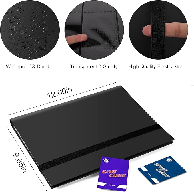 Trading Card Binder 9 Pocket, 360 Pockets Collectible Trading Card Album, Sports Card Binder for Standard Cards, Side Loading Card Folder for MTG Sports Baseball TCG Football Basketball Cards Black