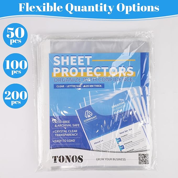 200 Pack Sheet Protectors for 3 Ring Binder - Clear Page Protectors & Plastic Sleeves for Paper 8.5x11 Inch, Binder Sleeves and Paper Protector Sheet for Document, Letter Size, Top Loading