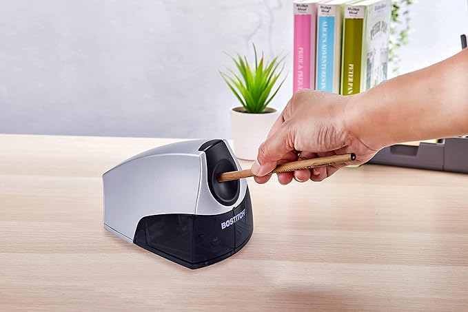 Bostitch Electric Pencil Sharpener, Heavy Duty HHC Cutter Tech, Stall-Free Motor, High Capacity Tray, for Office or Classroom, Silver