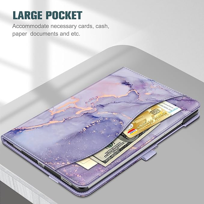 Fintie Case for Samsung Galaxy Tab S10 Lite/ S10 FE/ S9 FE 5G 10.9 Inch/Tab S9 11 Inch with S Pen Holder, Multi-Angle Viewing Protective Cover with Pocket, Auto Sleep/Wake, Lilac Marble