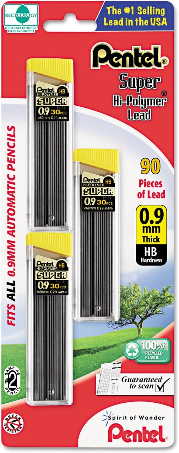 Pentel Super Hi-Polymer Lead Refills, 0.9 mm, 90 Pieces (C29BPHB3)