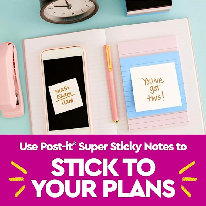 Post-it Super Sticky Notes, 4 Lined Sticky Note Pads, 4 x 4 in., School Supplies, Office Products, Sticky Notes for Vertical Surfaces, Monitors, Walls and Windows, Simply Serene Collection