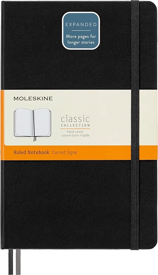 Moleskine Classic Expanded Notebook, Hard Cover, Large (5" x 8.25") Ruled/Lined, Black, 400 Pages