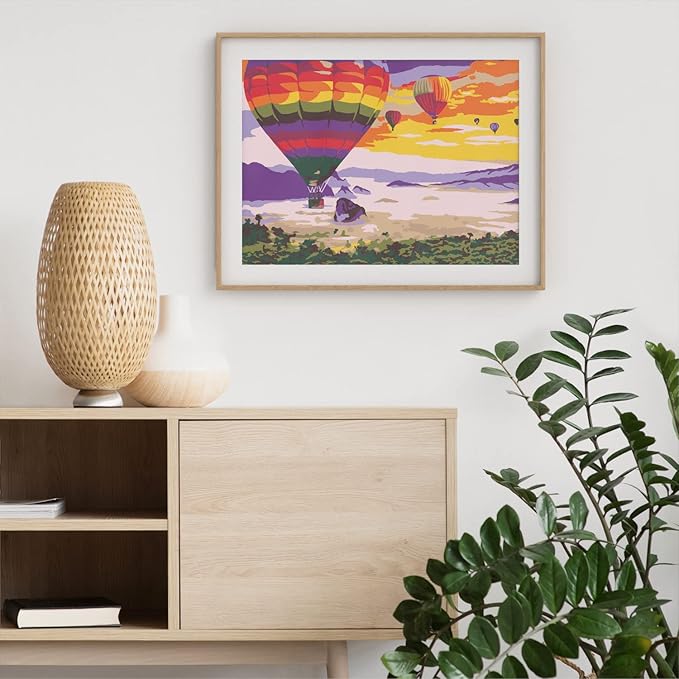 Arteza Paint by Number for Adults, 12x16 Inches, 21 Pieces, Hot-Air Balloon Paint by Numbers Kit, Comes with 1 Canvas Panel, 12 Acrylic Paint Pots, 5 Paintbrushes, Art Supplies for Home & Office Decor