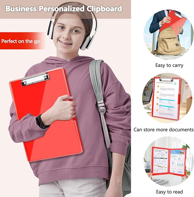 SFLHHDM Clipboard with Storage,Heavy Duty Clip Boards 8.5x11 with 2 Storage Case,Clear Visible Panel Storage Clipboards,Side Opening Nursing Clipboard Folder for Office Supplies-Red