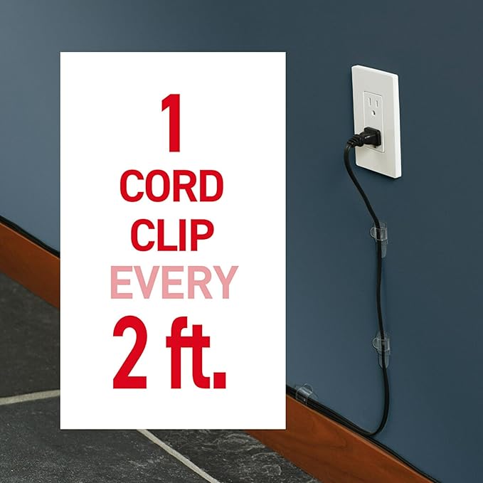 Command Round Cord Clips, 4-Pack of 10 Cord Clips and 12 Strips, Damage Free Hanging Cable Clips, No Tools Wall Clips for Hanging Electrical Cables