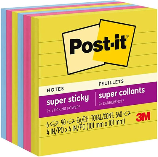 Post-it® Super Sticky Notes, 6 Pads, 4 in x 4 in, 2x the Sticking Power, School Supplies and Office Products, Sticky Notes - 6756SSJOY
