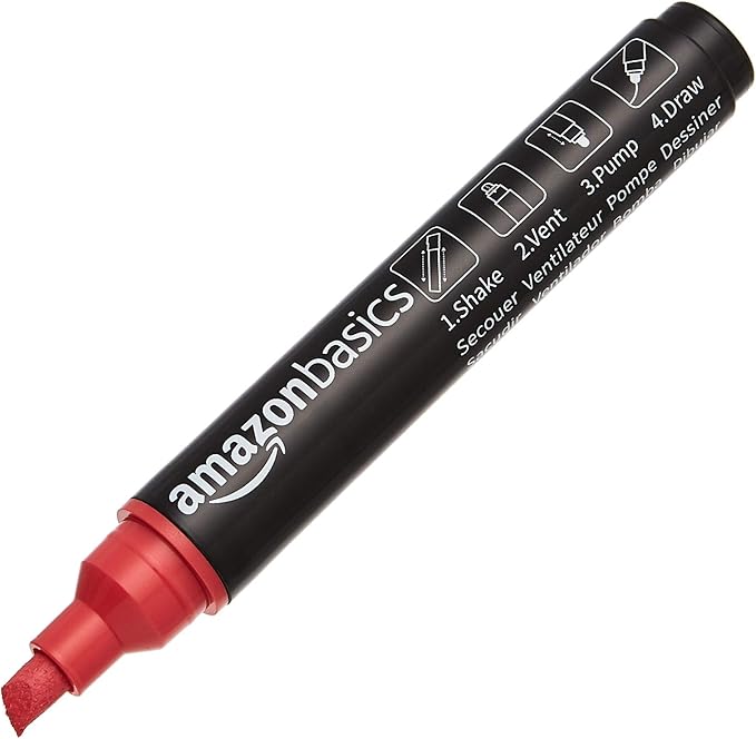Amazon Basics Bullet/Chisel Reversible Tip Liquid Chalk Markers, Erasable, Washable, Water-Based, Bold Point, 8-Pack, Bright Colors