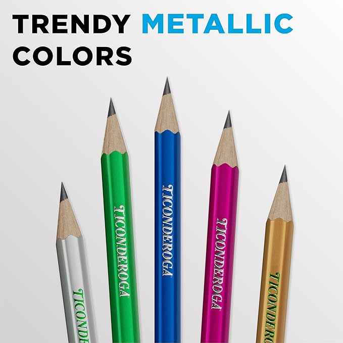 Ticonderoga Wooden Pencils, Pre-Sharpened, #2 HB Soft, Metallic Colors, 18 Count