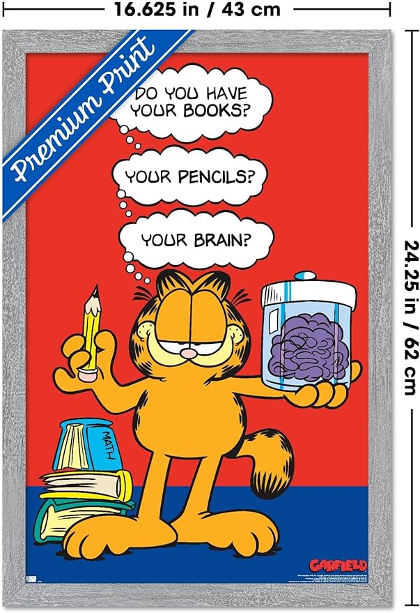 Garfield - Brain Wall Poster, 22.4L" x 14.7W", Gray Framed Version