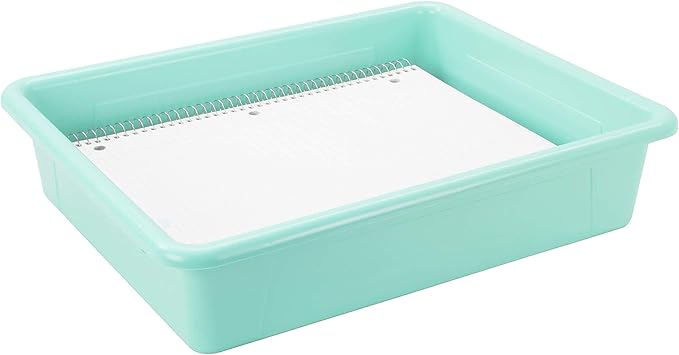 Storex Letter Size Flat Storage Tray – Organizer Bin with Non-Snap Lid for Classroom, Office and Home, Teal, 5-Pack (62541A05C)