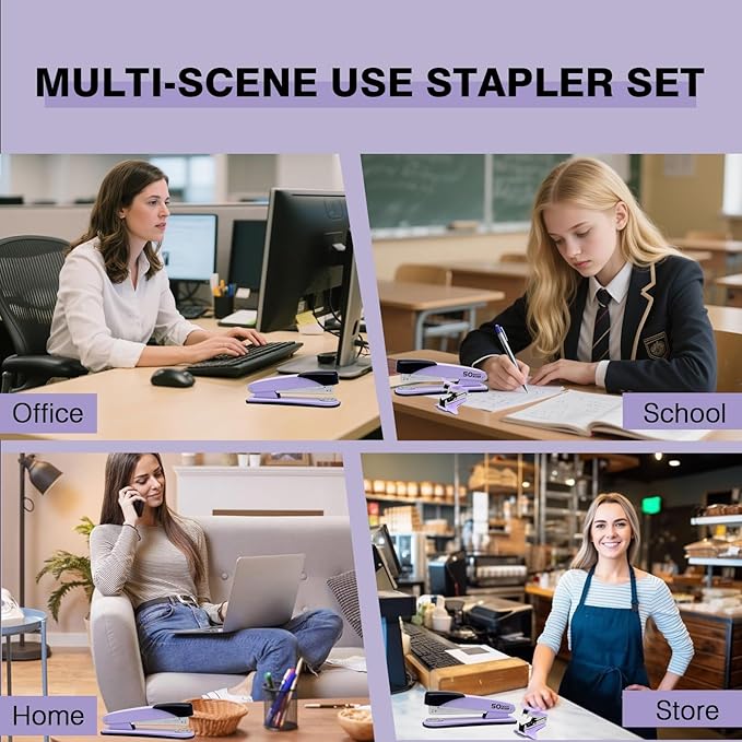 Metal Heavy Duty Stapler, 50 Sheet Capacity Stapler with 2000 Staples and Staple Remover, No Jam, Non-Slip Stapler for Desk, Purple Office Supplies for Teacher, Office Clerks