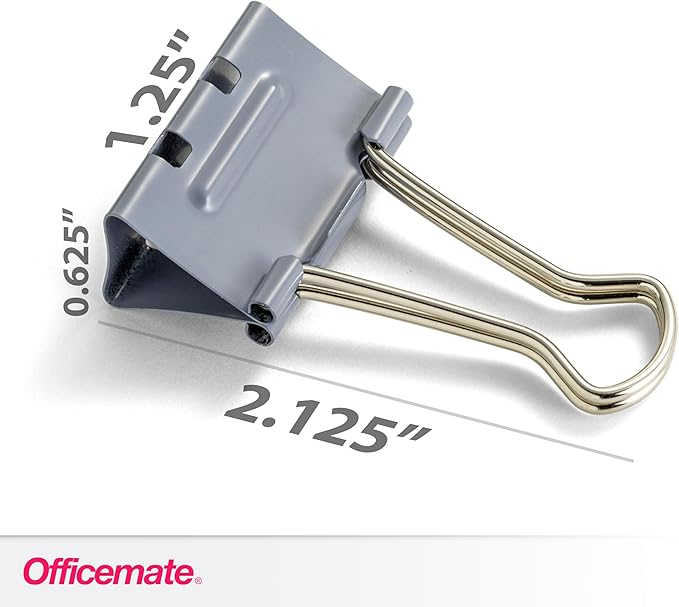 Officemate EZ Binder Clips, Medium Size, 12/Box, Gray (99250)