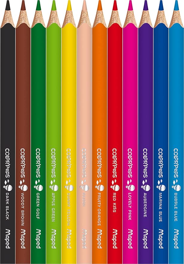 Maped Color'Peps Triangular Jumbo Colored Pencils - Assorted Colors - Pack of 12 - Perfect for Early Learners - Boosts Creativity and Skills - Durable and Long-lasting - Enhanced Comfort Grip