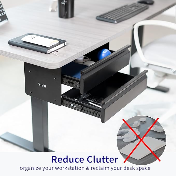 VIVO 16 inch Slide Out Dual Tier Desk Drawer, Under Desk 2 Layer Storage, Black, DESK-DR02