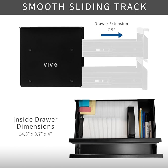 VIVO 16 inch Slide Out Dual Tier Desk Drawer, Under Desk 2 Layer Storage, Black, DESK-DR02
