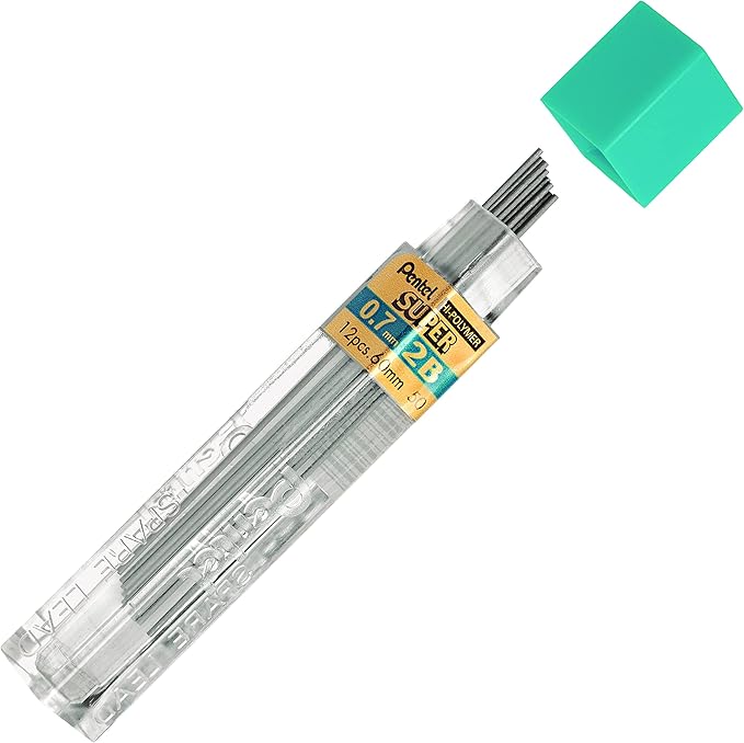 Pentel Super Hi-Polymer Lead Refill, 0.7mm Medium, 2B, 144 Pieces of Lead (50-2B)