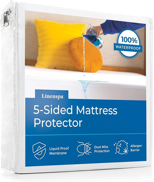 Linenspa Mattress Protector Twin XL - Waterproof, Breathable, Deep Pocket Fitted Sheet Style