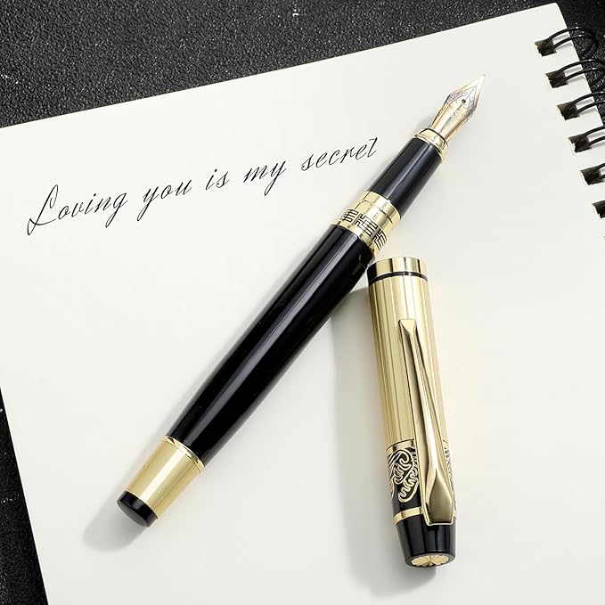 JIEYAO Metal Fountain Pens Set, 0.5mm Luxury Fine Point Fountain Pen, With 10 2.6mm Ink Cartridges & Ink Refill Converter Smooth Writing Business Pens Calligraphy Pen for Office School Supplies Gift
